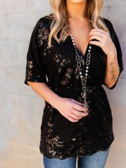 D & J Industries Sequin Secret Top - Black Clothing