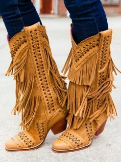 Alig Tannery New Arrivals All Around The Fringe — Cowgirl Boots With Fringe In Tan Leather