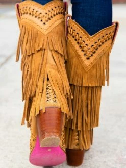 Alig Tannery All Around The Fringe — Wide Calf Western Fringe Boots In Tan Leather