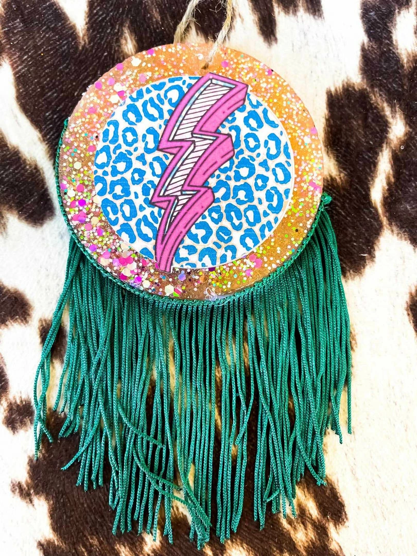 Southern Custom Designs Leopard Lightning Bolt Fringe Freshie 3 Southern Custom Designs Leopard Lightning Bolt Fringe Freshie