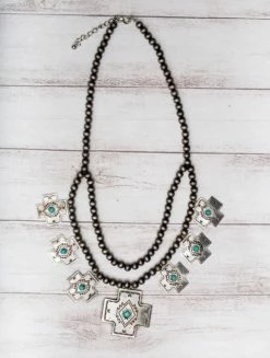 Southern Grace Ranch Raised Silver Cross Navajo Pearls Necklace New Arrivals