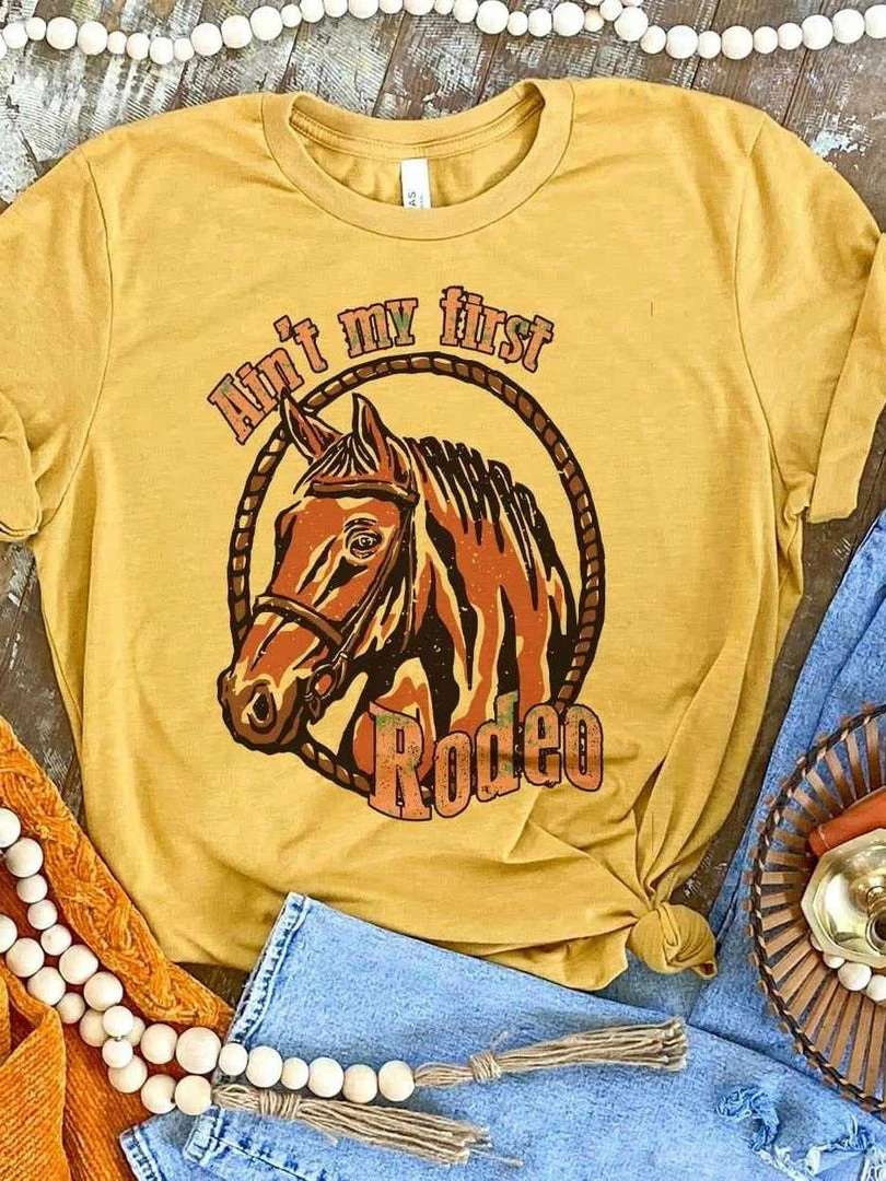 Miss Mud Pie Clothing Aint My First Rodeo Tee - Mustard 3 Miss Mud Pie Clothing Aint My First Rodeo Tee - Mustard