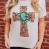 Miss Mud Pie Aztec Cross And Turquoise Stone Tee - Cream 2 Miss Mud Pie Aztec Cross And Turquoise Stone Tee - Cream