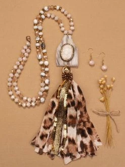 Your Fashion Wholesale Cow Hide Tassel Necklace - Beige 7 Your Fashion Wholesale Cow Hide Tassel Necklace - Beige