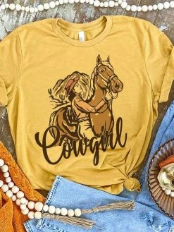 Miss Mud Pie Clothing Cowgirl Horse Tee - Mustard