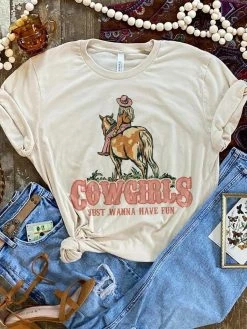Miss Mud Pie Clothing Cowgirls Just Wanna Have Fun Tee - Cream