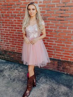 D & J Industries Bridal Friday Night Lights Dress Short - Gold/Peach