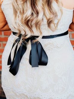 Luxe Apparel Sale! Glistening Rhinestone Flower Belt With Black Sash - Rose Gold