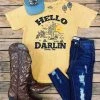 Country Deep Hello Darlin Distressed Mustard Tee Tees