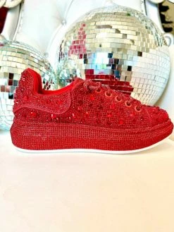 Azalea Wang Glittery Red Chic Sneakers