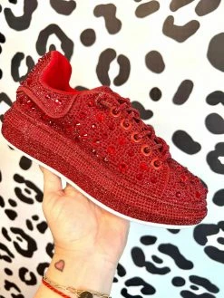Azalea Wang Glittery Red Chic Sneakers