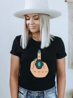 Buckin Barn Turquoise Middle Finger T-shirt