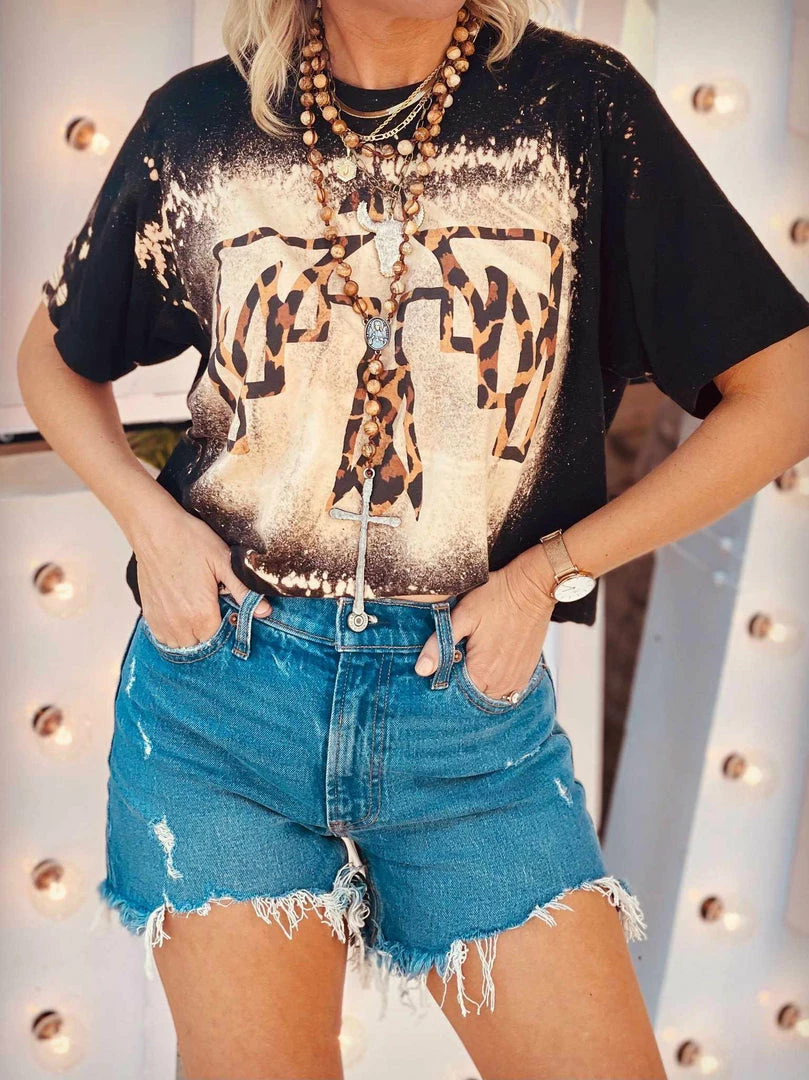 Bling-A-Gogo Leopard Thunderbird Bleached Tee Tees 3 Bling-A-Gogo Leopard Thunderbird Bleached Tee Tees