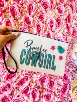 4B Custom Designs LLC Boujee Cowgirl With Stone Makeup Bag