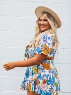 D & J Industries Co., LTD. Tropical Escape Romper - Blue Floral New Arrivals