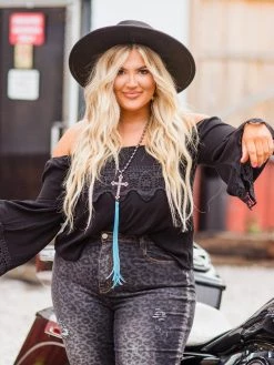 D & J Industries Lace Talk About It Top - Black