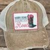 Southern Grace Down Home Country Roots Patch Distressed Tan Hat