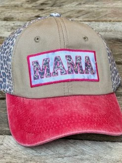 Southern Grace New Arrivals Leopard Mama Tie-Dye & Pink Patch Red Hat
