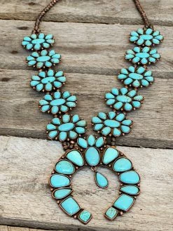 Southern Grace New Arrivals Forever And Ever Turquoise Flower Squash Blossom Necklace