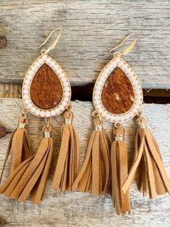 Southern Grace New Arrivals Teardrop Brown Fringe Earrings