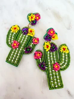 Treasure Jewels, Inc. Prickle Me Cactus Flower Beaded Earrings