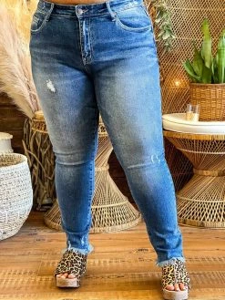 Special A Mid Rise Straight Leg Distressed Jeans In Medium Blue