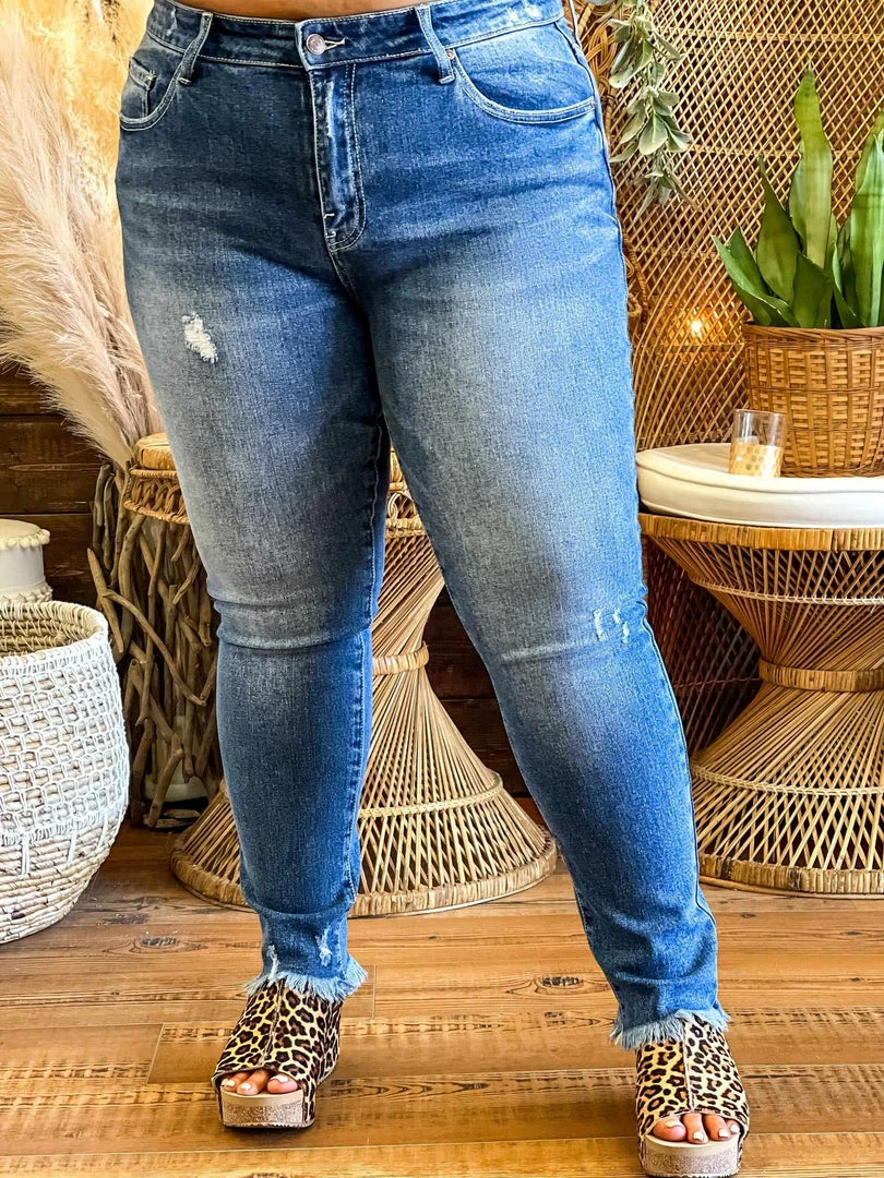Special A Mid Rise Straight Leg Distressed Jeans In Medium Blue 3 Special A Mid Rise Straight Leg Distressed Jeans In Medium Blue