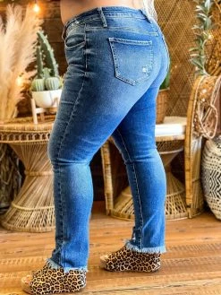Special A Mid Rise Straight Leg Distressed Jeans In Medium Blue 10 Special A Mid Rise Straight Leg Distressed Jeans In Medium Blue