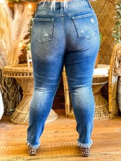 Special A Mid Rise Straight Leg Distressed Jeans In Medium Blue 11 Special A Mid Rise Straight Leg Distressed Jeans In Medium Blue