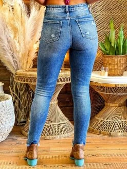 Special A Mid Rise Straight Leg Distressed Jeans In Medium Blue 12 Special A Mid Rise Straight Leg Distressed Jeans In Medium Blue