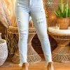 Special A Summer Fever Collection Mid Rise Relaxed Skinny Distressed Jeans In Light Blue