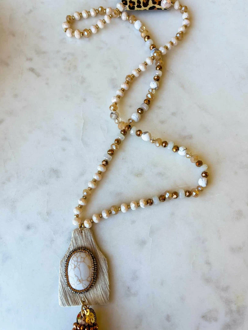 Your Fashion Wholesale Cow Hide Tassel Necklace - Beige 4 Your Fashion Wholesale Cow Hide Tassel Necklace - Beige
