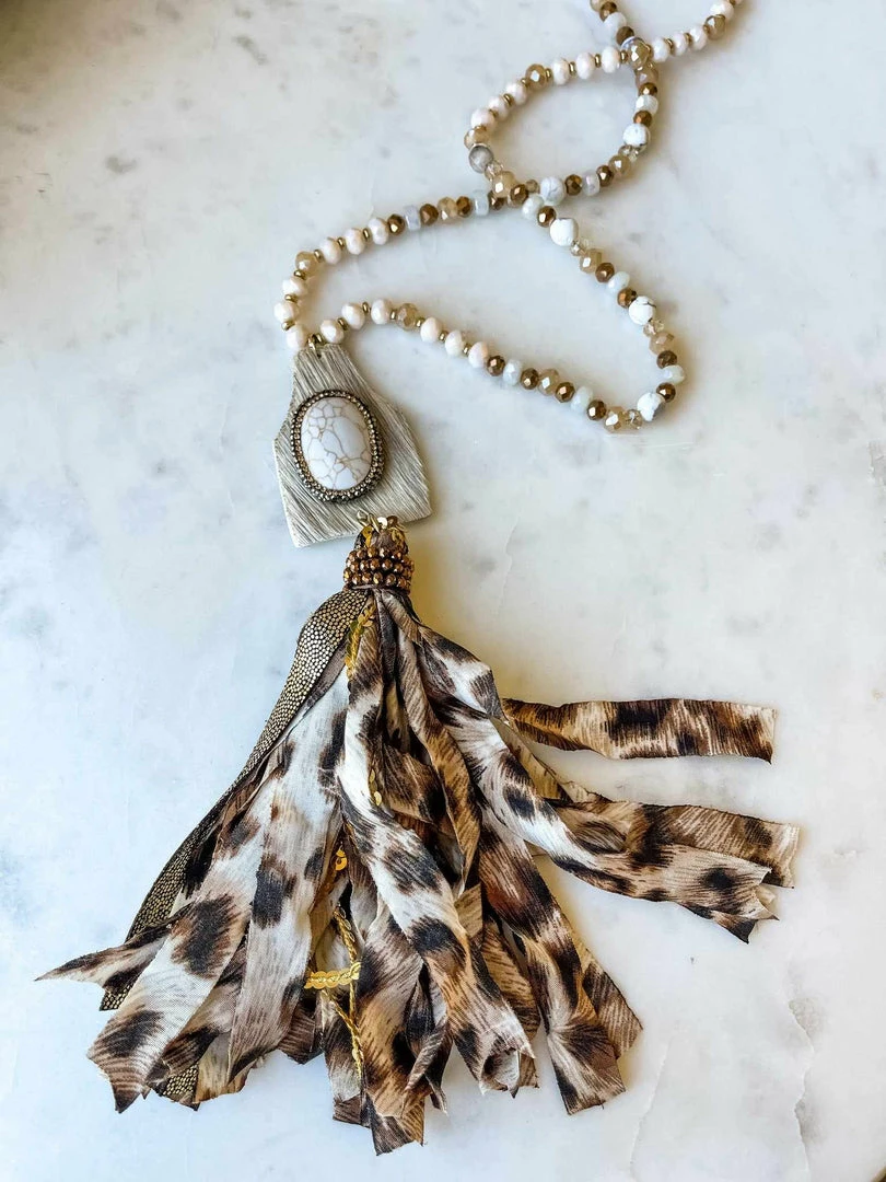 Your Fashion Wholesale Cow Hide Tassel Necklace - Beige 3 Your Fashion Wholesale Cow Hide Tassel Necklace - Beige