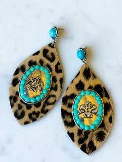 Your Fashion Wholesale Summer Fever Collection Turquoise And Leopard Pendent Earrings