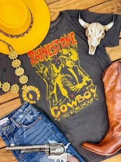 Country Deep Clothing Rhinestone Cowboy 80s Distressed Tee
