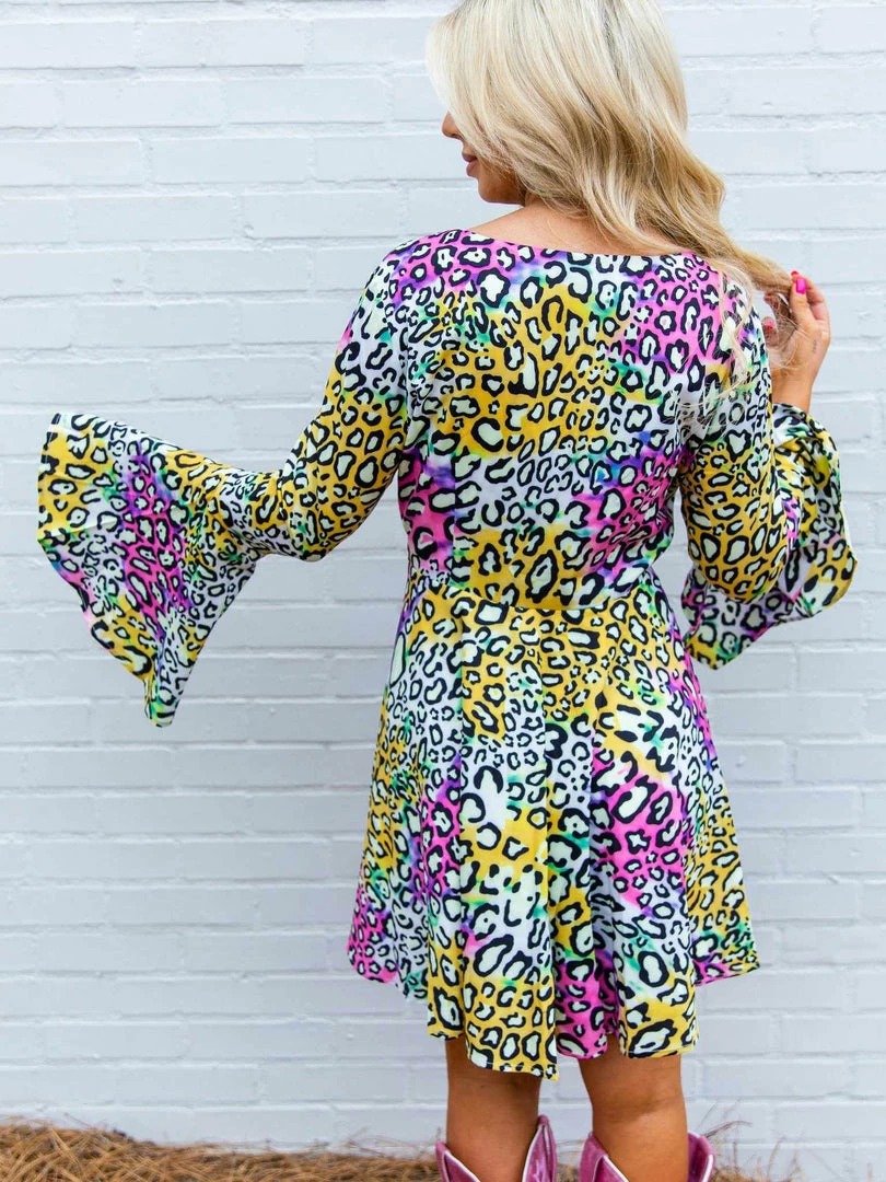 D & J Industies Co., LTD. New Arrivals Famous Like Lisa — Bell Sleeve Dress In Multicolor Leopard 4 D & J Industies Co., LTD. New Arrivals Famous Like Lisa — Bell Sleeve Dress In Multicolor Leopard