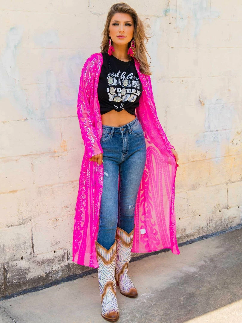 Dongguan Haohoo Clothing CO., Ltd PREORDER The Royal Sequin Duster - Hot Pink 4 Dongguan Haohoo Clothing CO., Ltd PREORDER The Royal Sequin Duster - Hot Pink