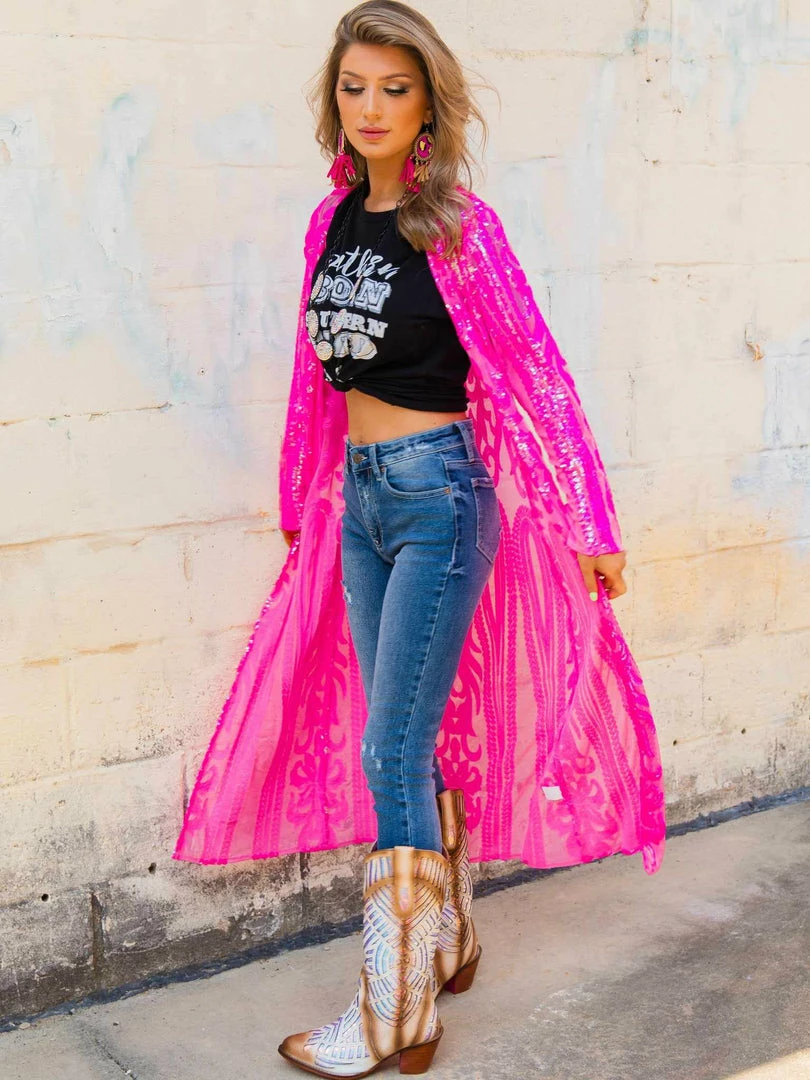 Dongguan Haohoo Clothing CO., Ltd PREORDER The Royal Sequin Duster - Hot Pink 3 Dongguan Haohoo Clothing CO., Ltd PREORDER The Royal Sequin Duster - Hot Pink