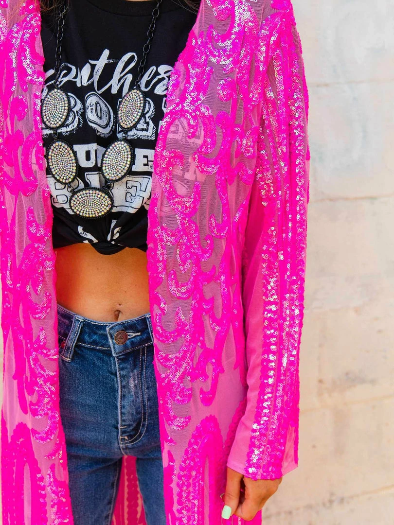Dongguan Haohoo Clothing CO., Ltd PREORDER The Royal Sequin Duster - Hot Pink 5 Dongguan Haohoo Clothing CO., Ltd PREORDER The Royal Sequin Duster - Hot Pink