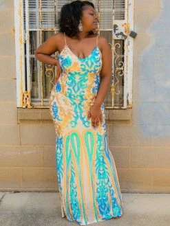 D & J Industries Co., LTD. PREORDER Midnight Marina Turquoise & Gold Dress Pre-Orders