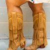 Alig Tannery All Around The Fringe — Wide Calf Western Fringe Boots In Tan Leather