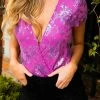 D & J Industies Co., LTD. PREORDER Hell On Heels Cap Sleeve Bodysuit - Purple Sequin 2 D & J Industies Co., LTD. PREORDER Hell On Heels Cap Sleeve Bodysuit - Purple Sequin