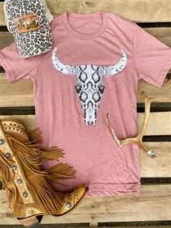 Benita Ceceille Snake Steer Head Tee - Vintage Rose