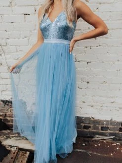 D & J Industries Co., LTD. Sparkle In Sequins Tulle Dress - Sky Blue Sale!