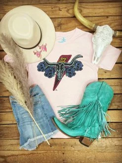 4B Custom Designs LLC Clothing Stay Wild Neon Steer Pale Pink Tee