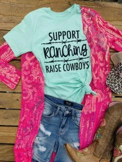 Buckin Barn Support Ranching Raise Cowboys Tee Tees