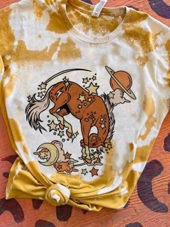 Miss Mud Pie Cosmic Horse With Stars Mustard Bleach T-shirt New Arrivals