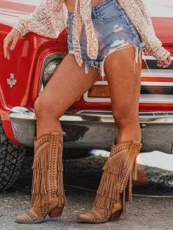 Cheap southernfriedchics Store 30 Alig Tannery New Arrivals All Around The Fringe — Cowgirl Boots With Fringe In Tan Leather