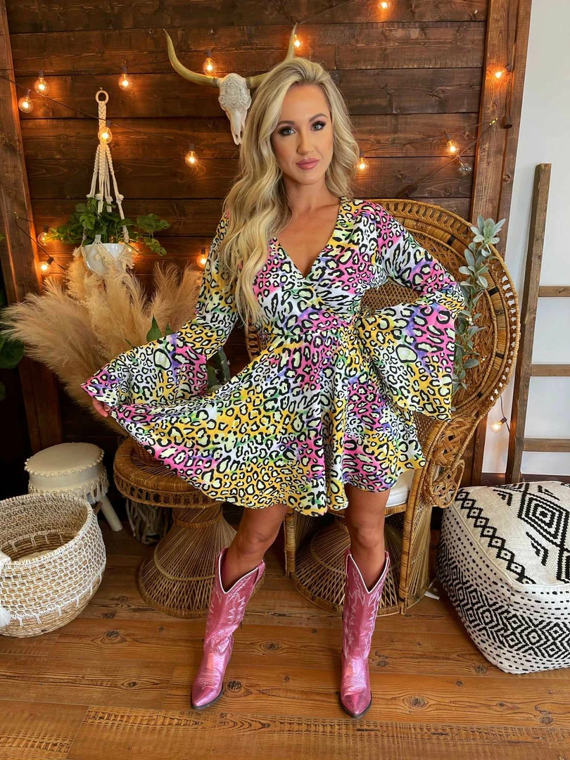 D & J Industies Co., LTD. New Arrivals Famous Like Lisa — Bell Sleeve Dress In Multicolor Leopard 5 D & J Industies Co., LTD. New Arrivals Famous Like Lisa — Bell Sleeve Dress In Multicolor Leopard