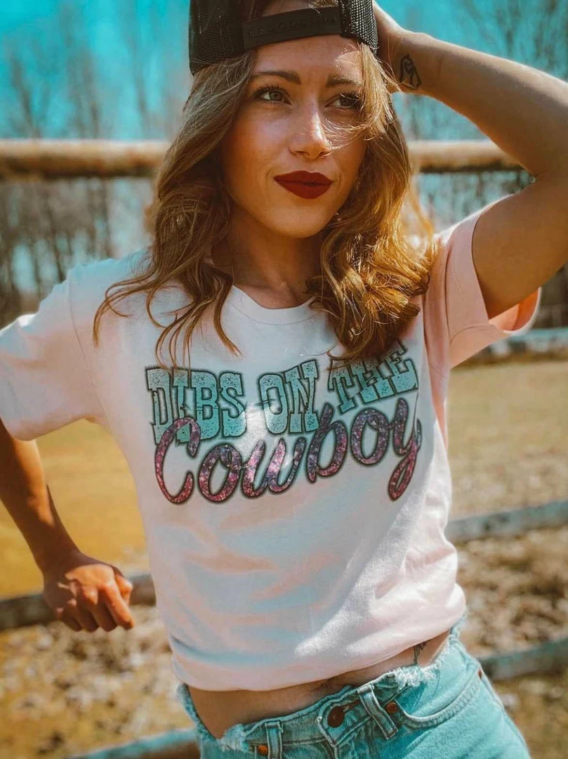Bling-A-Gogo Dibs On The Cowboy Tee - Faded Pink 3 Bling-A-Gogo Dibs On The Cowboy Tee - Faded Pink